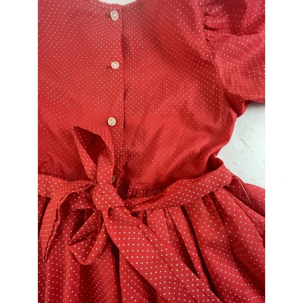 Vintage Little Stars Girls 6 Red Polka Dot Prairie Dress Puff Sleeve Ruffle Belt